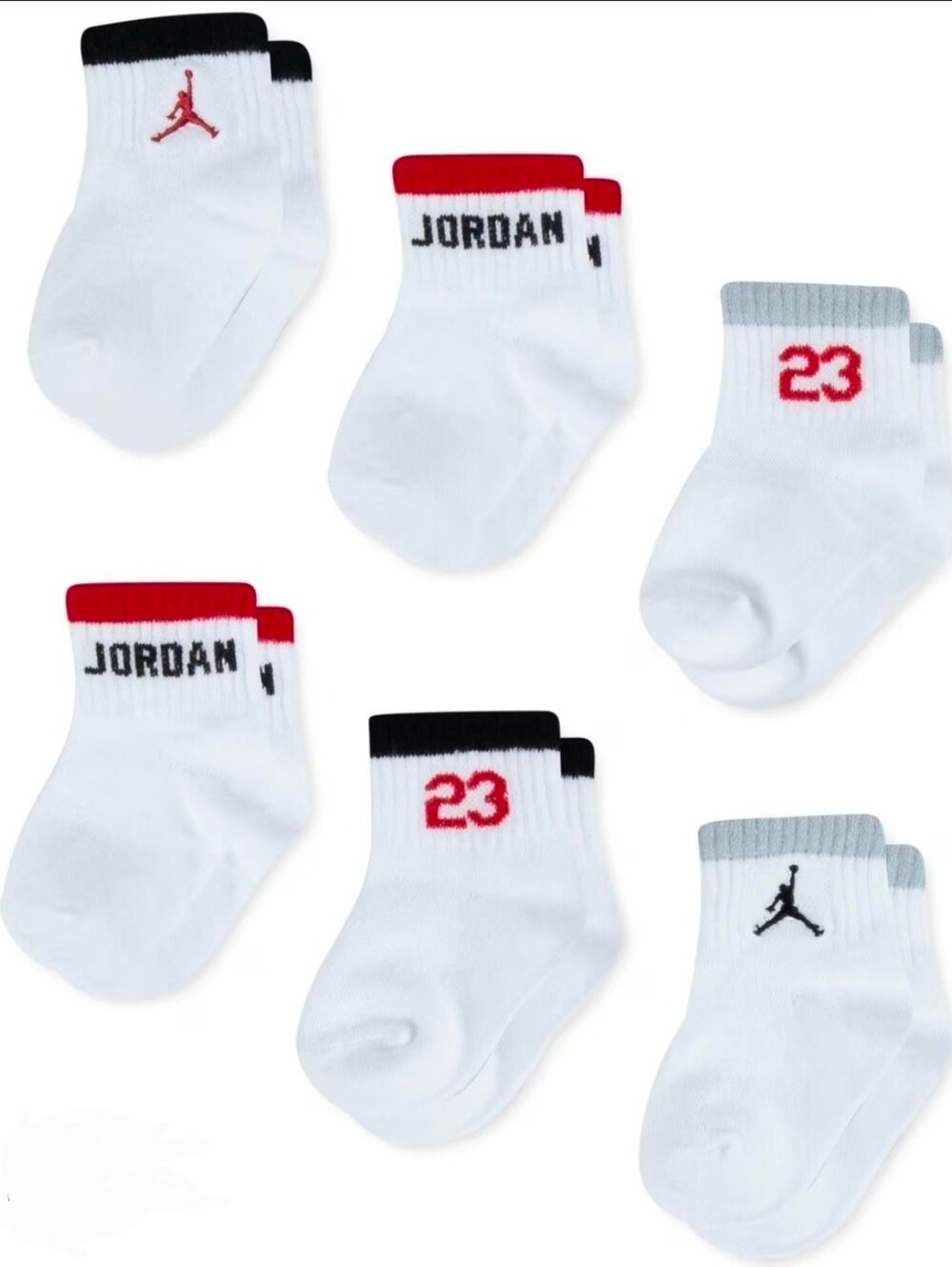 New INFANT NIKE JORDAN 23 Air JUMPMAN 6PK SOCKS RED GRAY WHITE BLACK 12-24